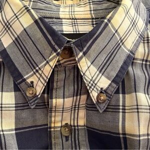 Eddie Bauer Navy and Cream Plaid Short-Sleeve Button-Down Shirt